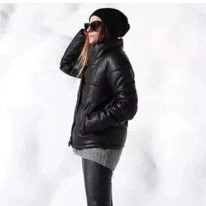 7 For All Mankind Black Faux Leather Puffer Jacket size small